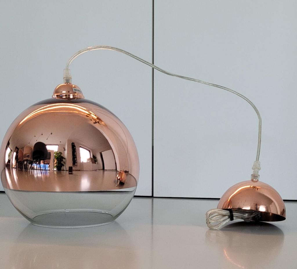 3 x Bol hanglamp LUX, koper ophangpendel, klaar glas, 25cm, Huis en Inrichting, Lampen | Hanglampen, Ophalen, Zo goed als nieuw