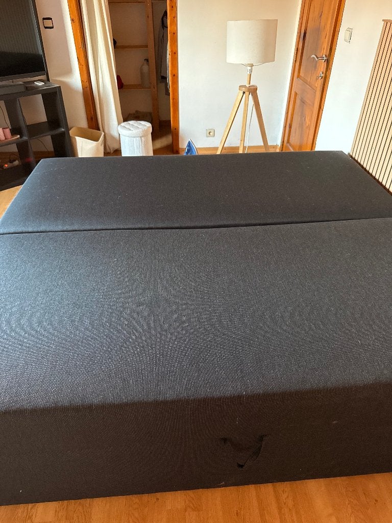 Lit jysk spring box bleu, Queen size, Enlèvement, Utilisé, 180 cm