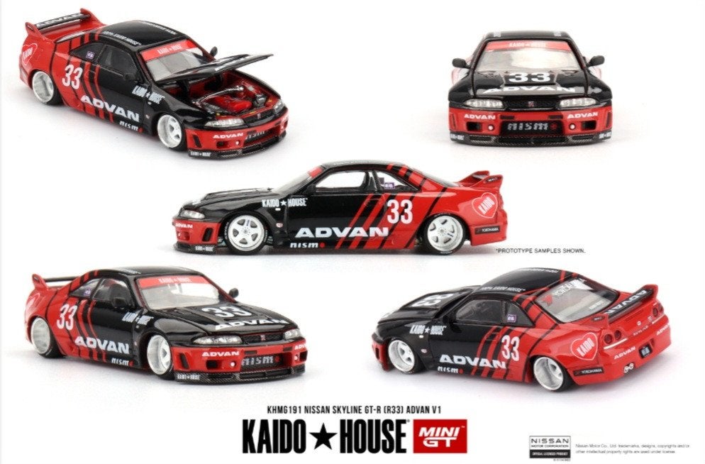 Nissan skyline GT-R R33 Kaido works advan, Neuf, Enlèvement ou Envoi, Kaido house mini gt, Voiture