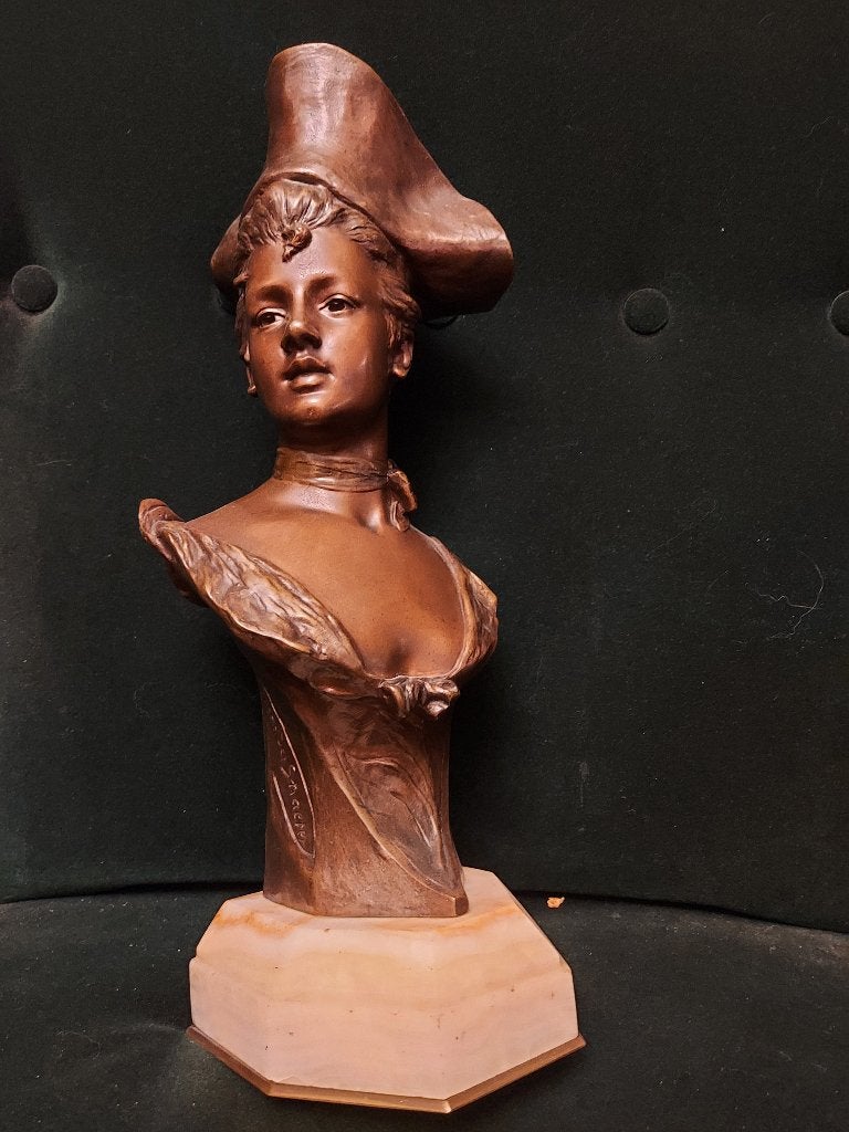 Bronzen vrouwebuste, Georges Van der Straeten, ca 1900, Ophalen of Verzenden, Brons