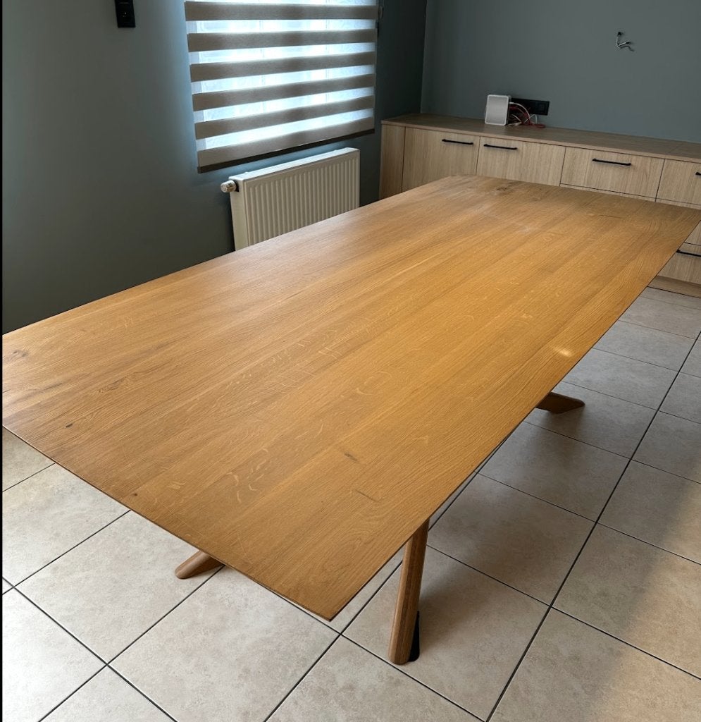 Massief eiken tafel, Huis en Inrichting, Ophalen, Eikenhout, 200 cm of meer, 100 tot 150 cm
