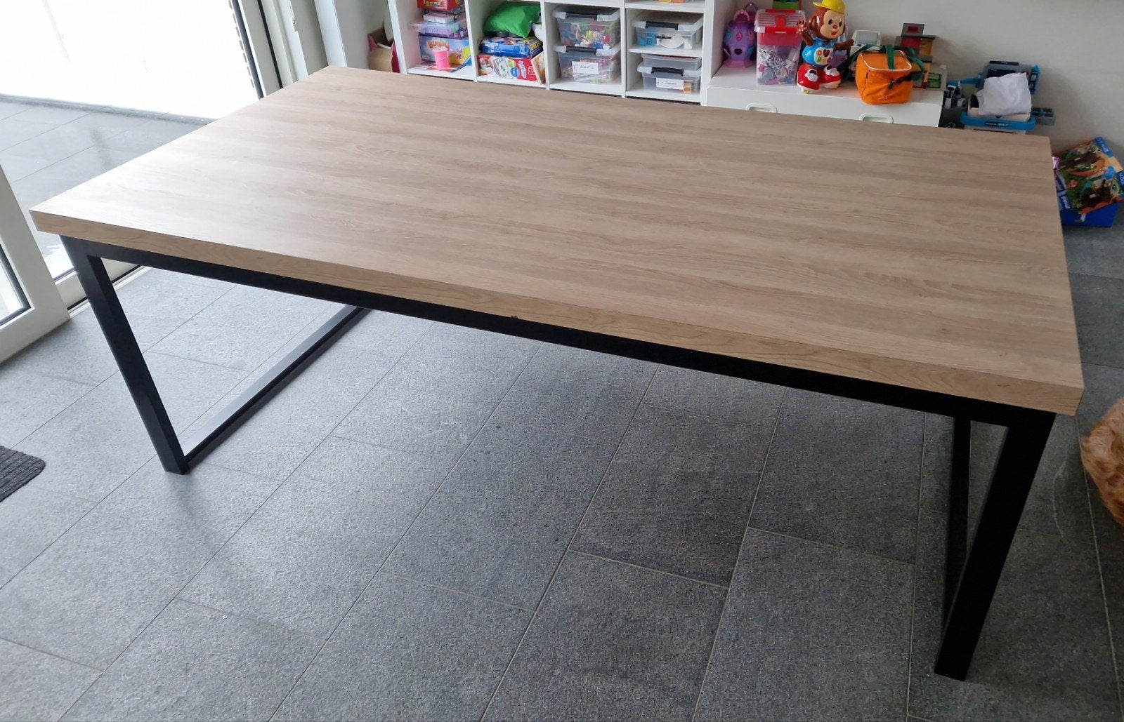 Tafel eik formica, Huis en Inrichting, Ophalen, 100 tot 150 cm, 200 cm of meer, Vijf personen of meer