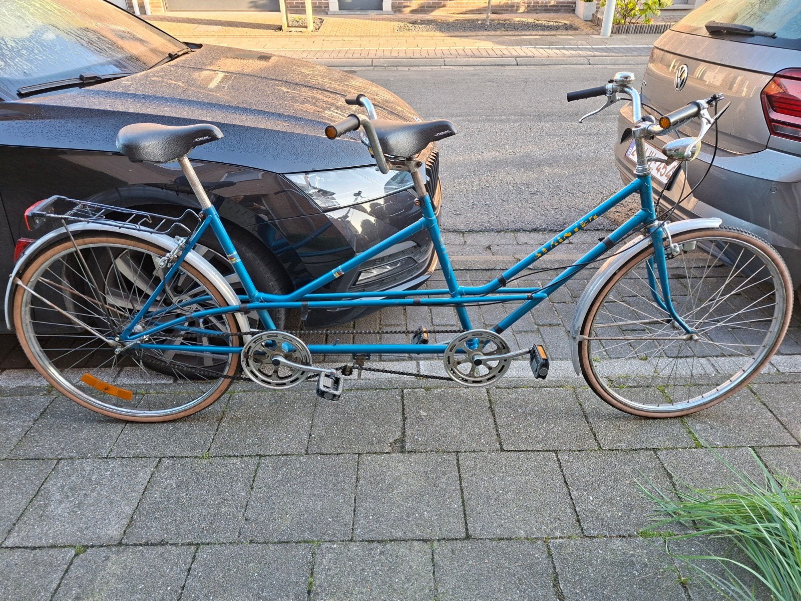 Blauwe vintage tandem, Fietsen en Brommers, Ophalen