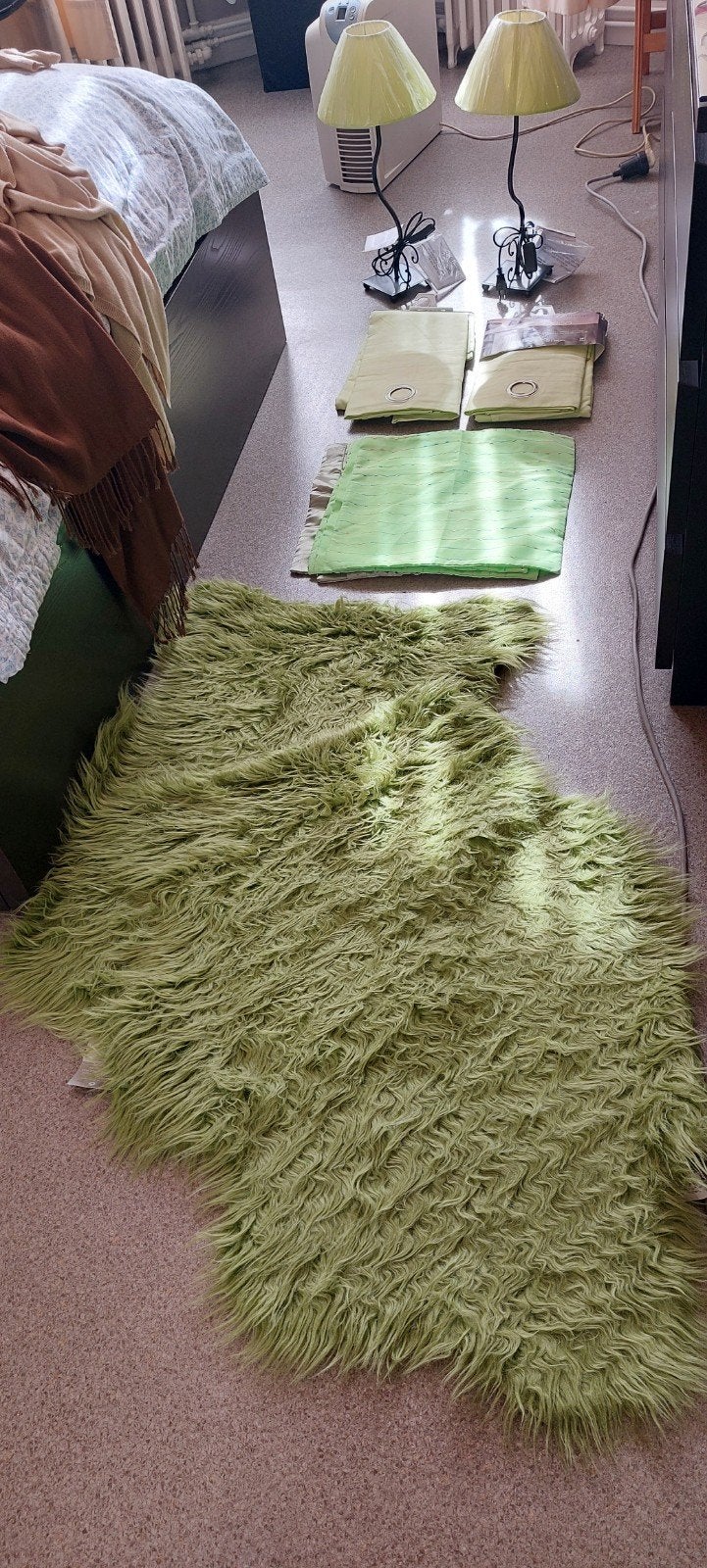 De lampes de chevet. Deux rideaux, deux tapis. 4 coussins, Enlèvement
