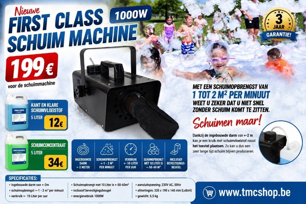 Nouvelle machine à mousse de première classe 1000W, Enlèvement ou Envoi, Neuf, Lumières, Commande sonore