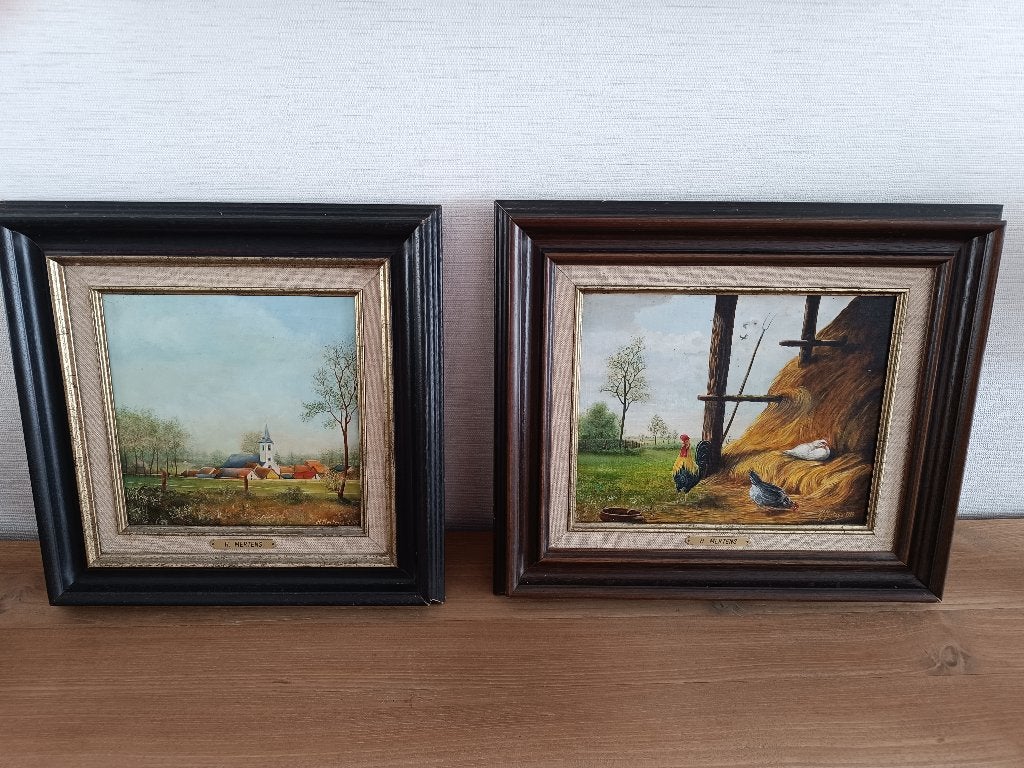 2 gesigneerde schilderijen van kunstschilder Hendrik Mertens, Ophalen of Verzenden, Gedateerd, Landschap, Doek