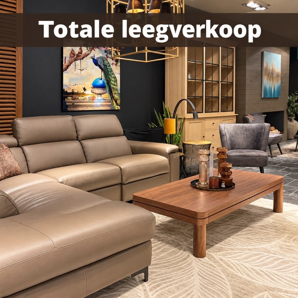 Lederen hoeksalon met relax taupe nu in uitverkoop, Ophalen, Nieuw, Vierpersoons of meer