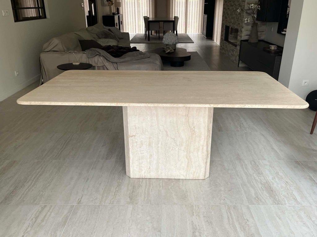 Zeer mooie eettafel van Italiaans travertin - 180x95, 150 à 200 cm, Utilisé, 50 à 100 cm, Rectangulaire