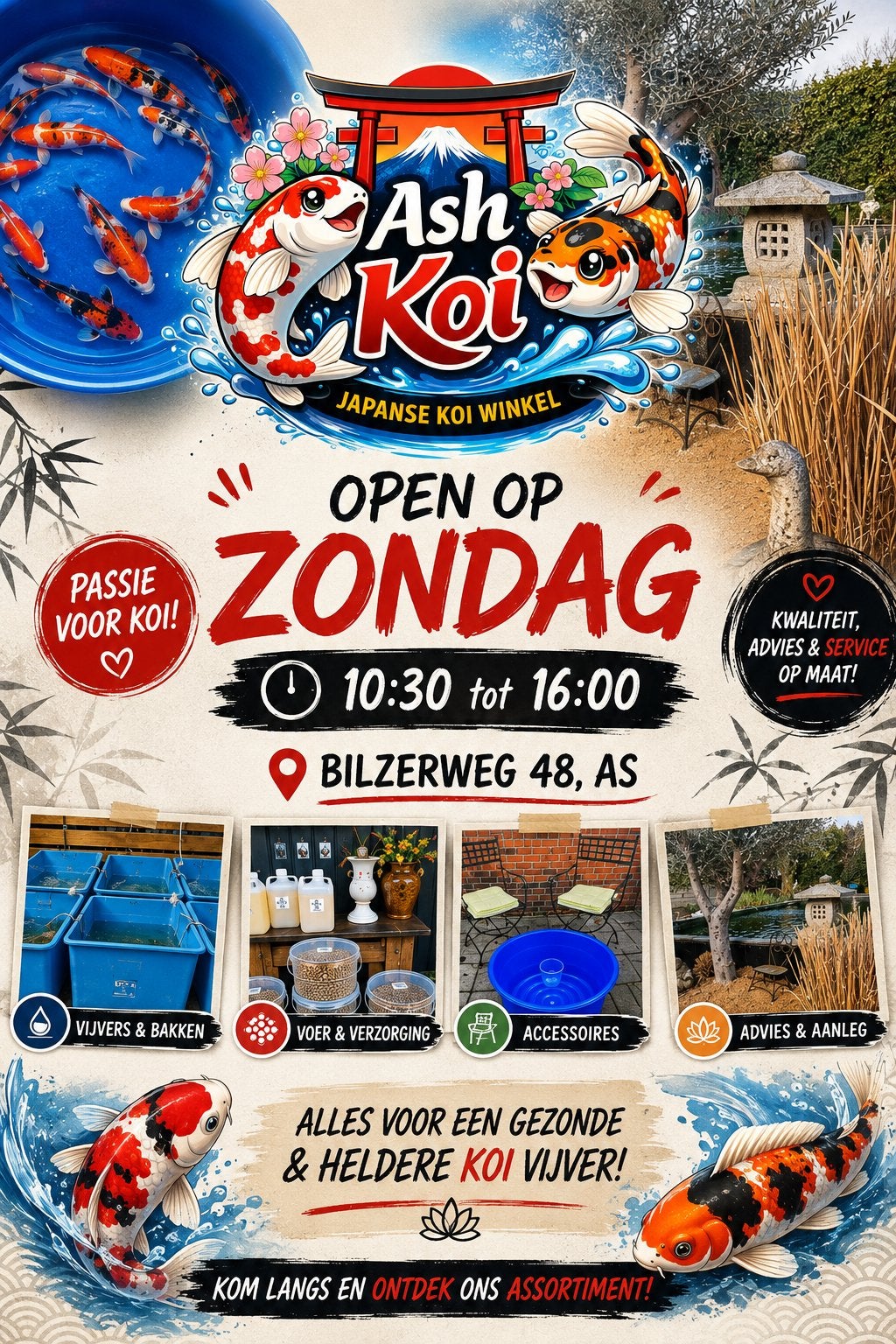 Japanse koi winkeltje open op zondag, Dieren en Toebehoren, Karper of Koi