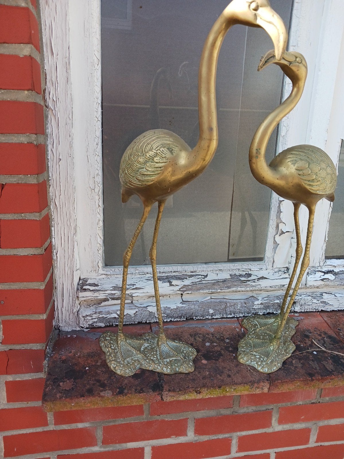 2 messing flamingo's, Antiek en Kunst, Ophalen