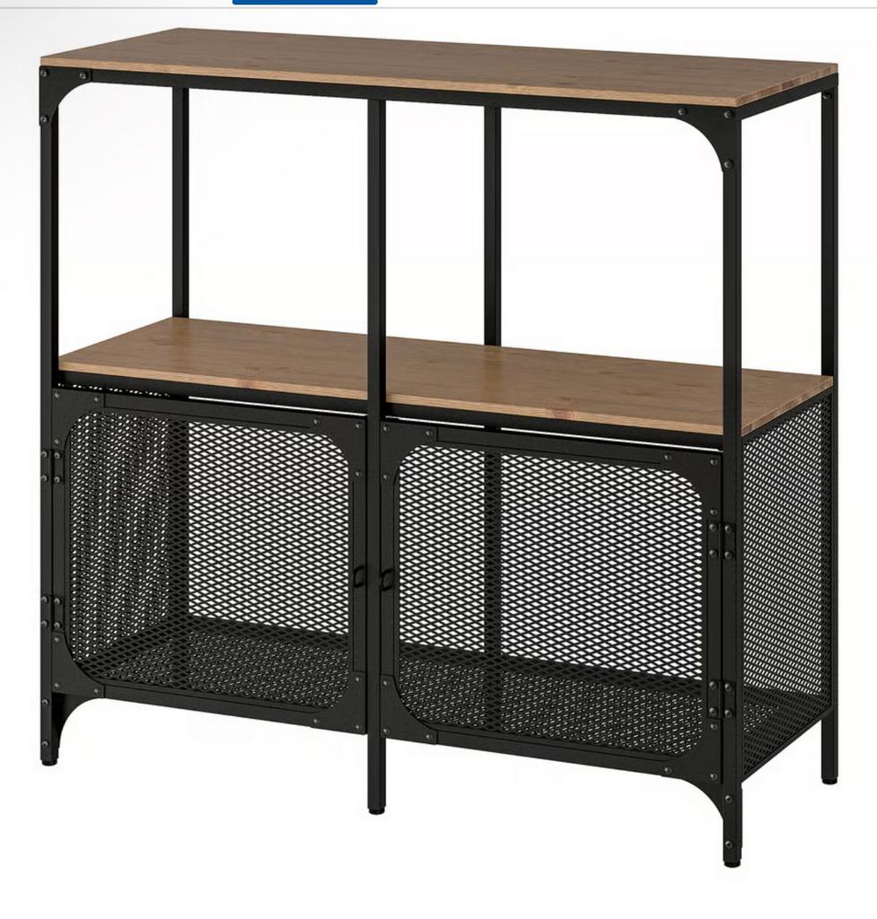 IKEA FJÄLLBO Stellingkast - Zwart/Massief hout - Gemonteerd, Enlèvement, Comme neuf, Pin, Avec porte(s)