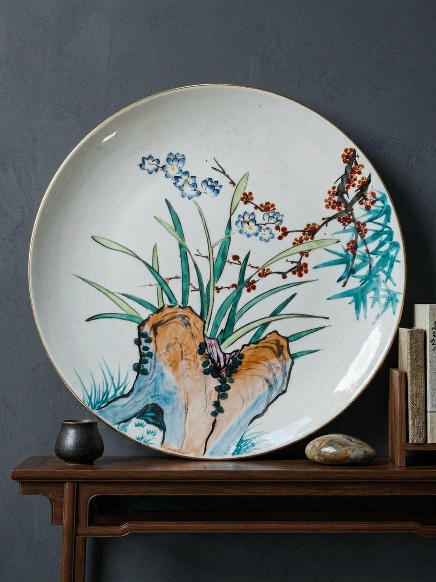 Vintage Chinees Porseleinen Wandbord - Floraal Decor, Ophalen of Verzenden