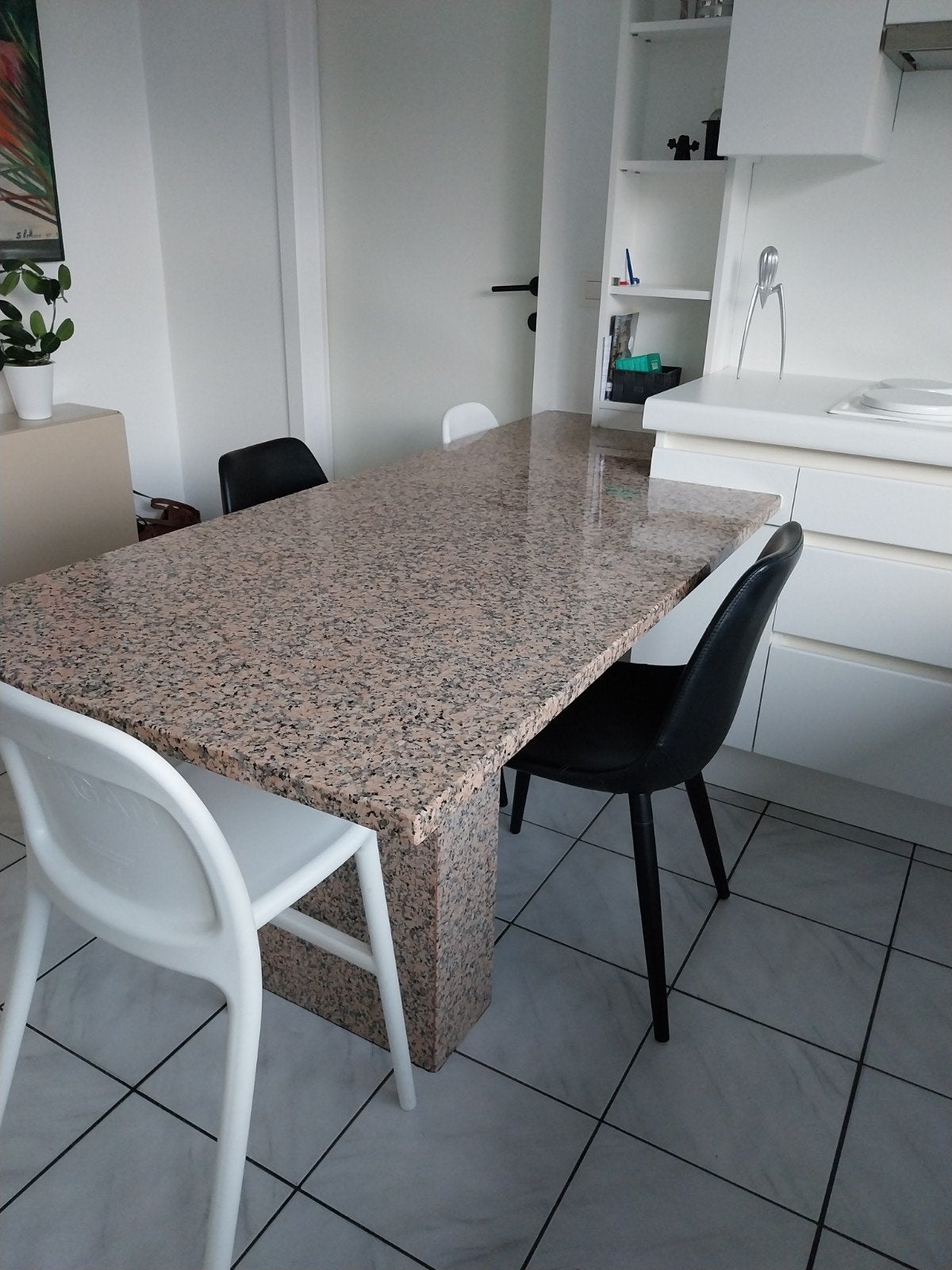 Granieten keukentafel, Ophalen