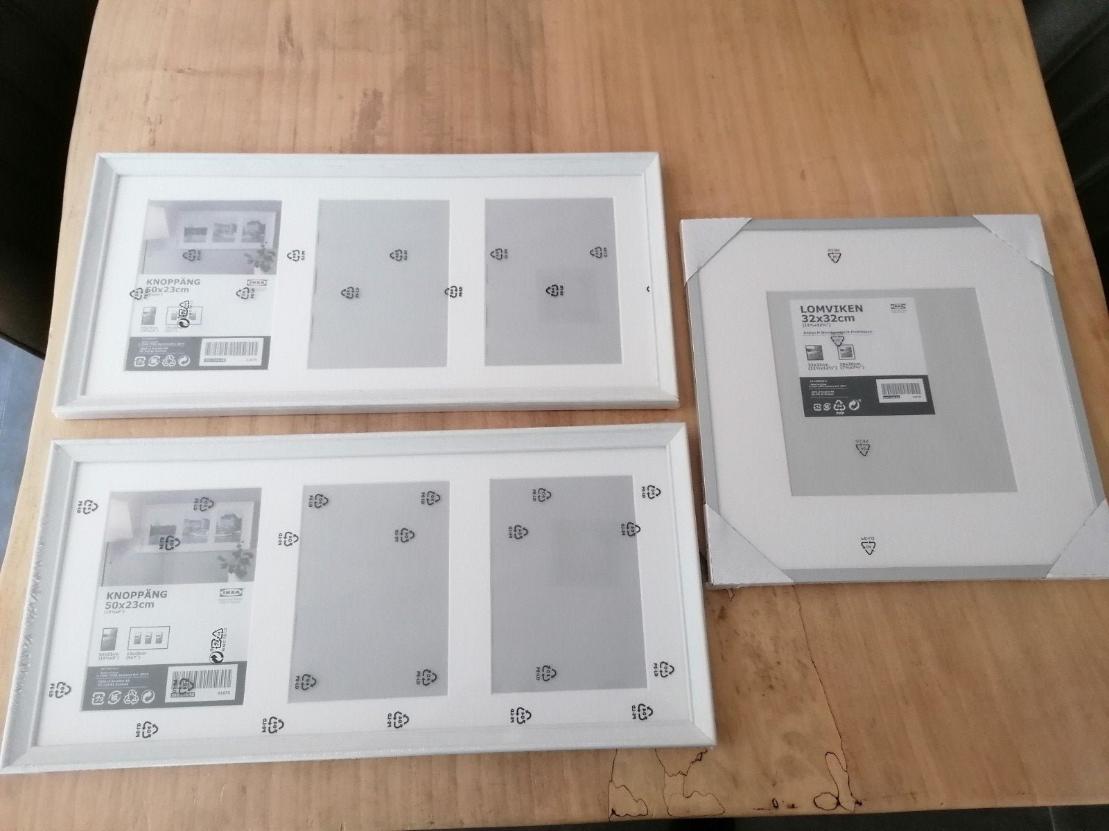 3 nieuwe kaders ikea: 2x knoppang en 1x lomviken, Met passe-partout, Wit, Nieuw, Standaard fotolijst