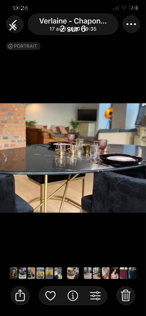 Table salle à manger marbre noir et laiton, Enlèvement