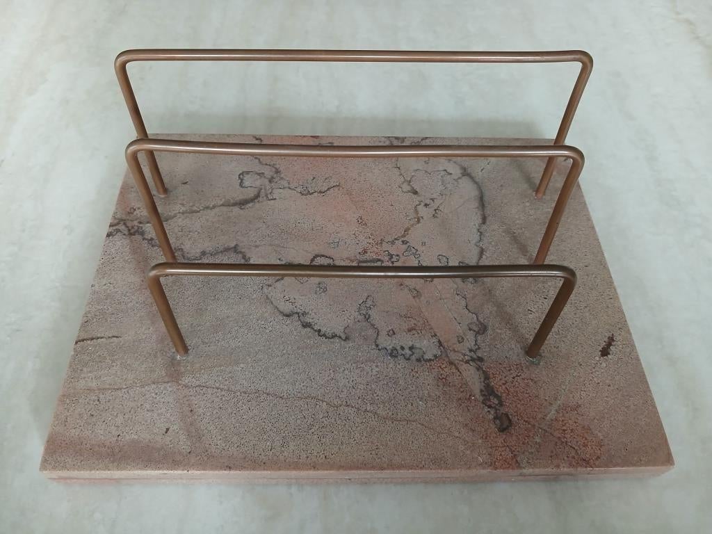 Porte-lettres en marbre avec 3 arceaux en laiton - Vintage, Enlèvement, Utilisé