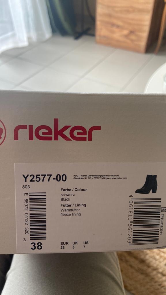 Rieker Enkellaarsjes maat 38, Ophalen, Zwart, Lage of Enkellaarzen, Zo goed als nieuw