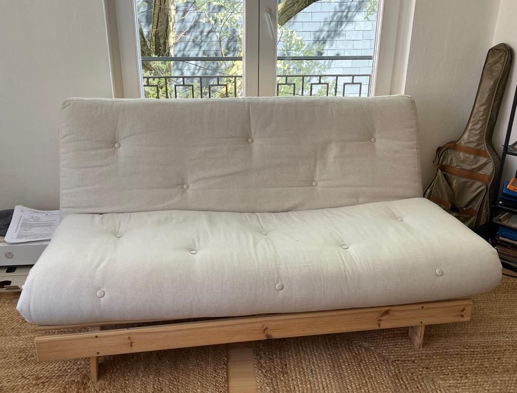 Fauteuil lit futon, Ophalen, Beige, Tweepersoons, Zo goed als nieuw