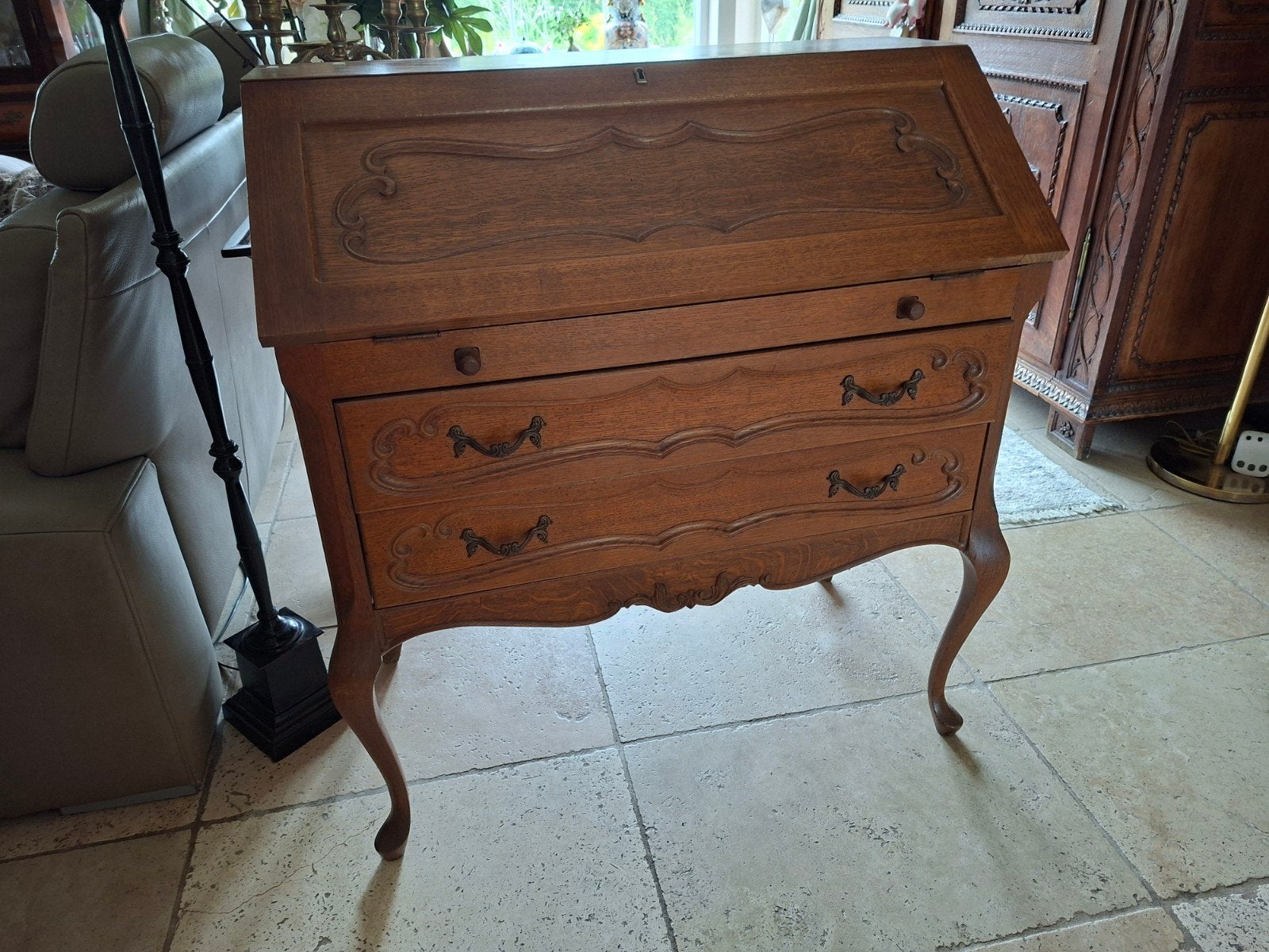 Antieke Eiken Secretaire in Louis XV / Rocco, Ophalen
