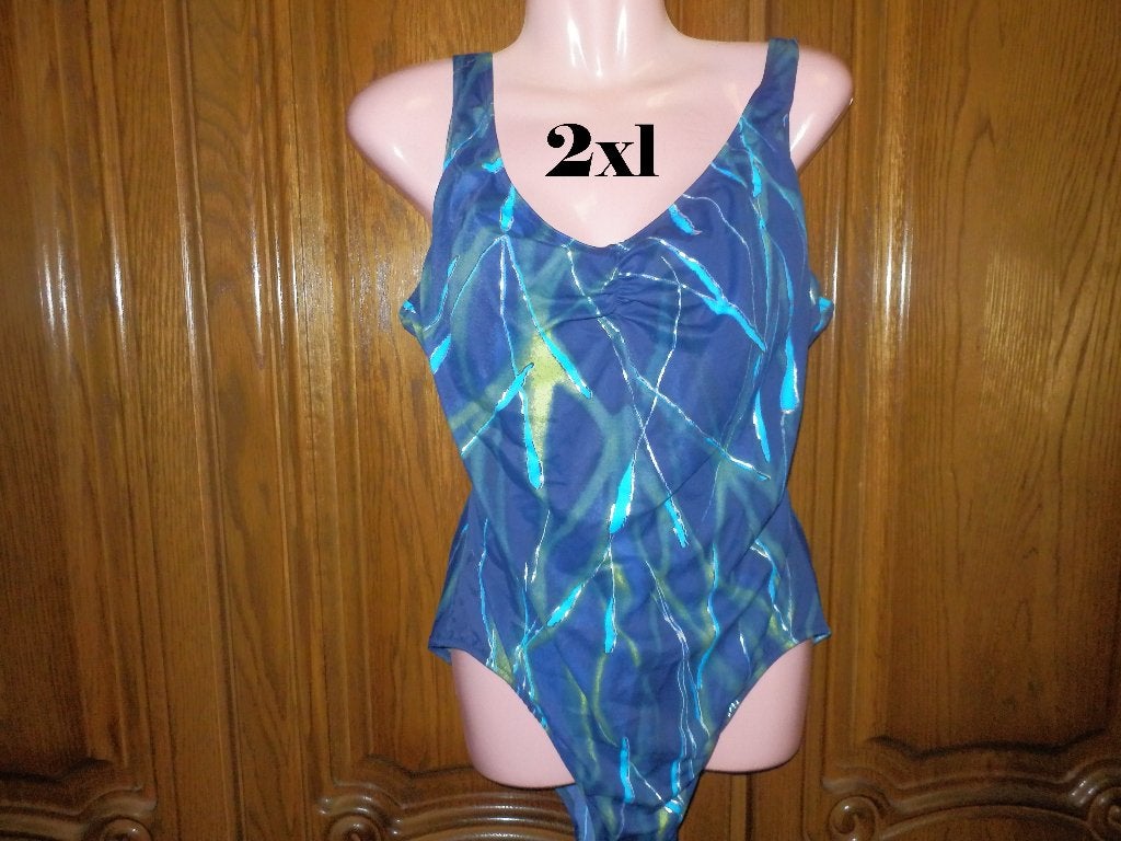 (56) -maillot t.44 bleu argenté, Ophalen of Verzenden, Zo goed als nieuw, Blauw, Badpak
