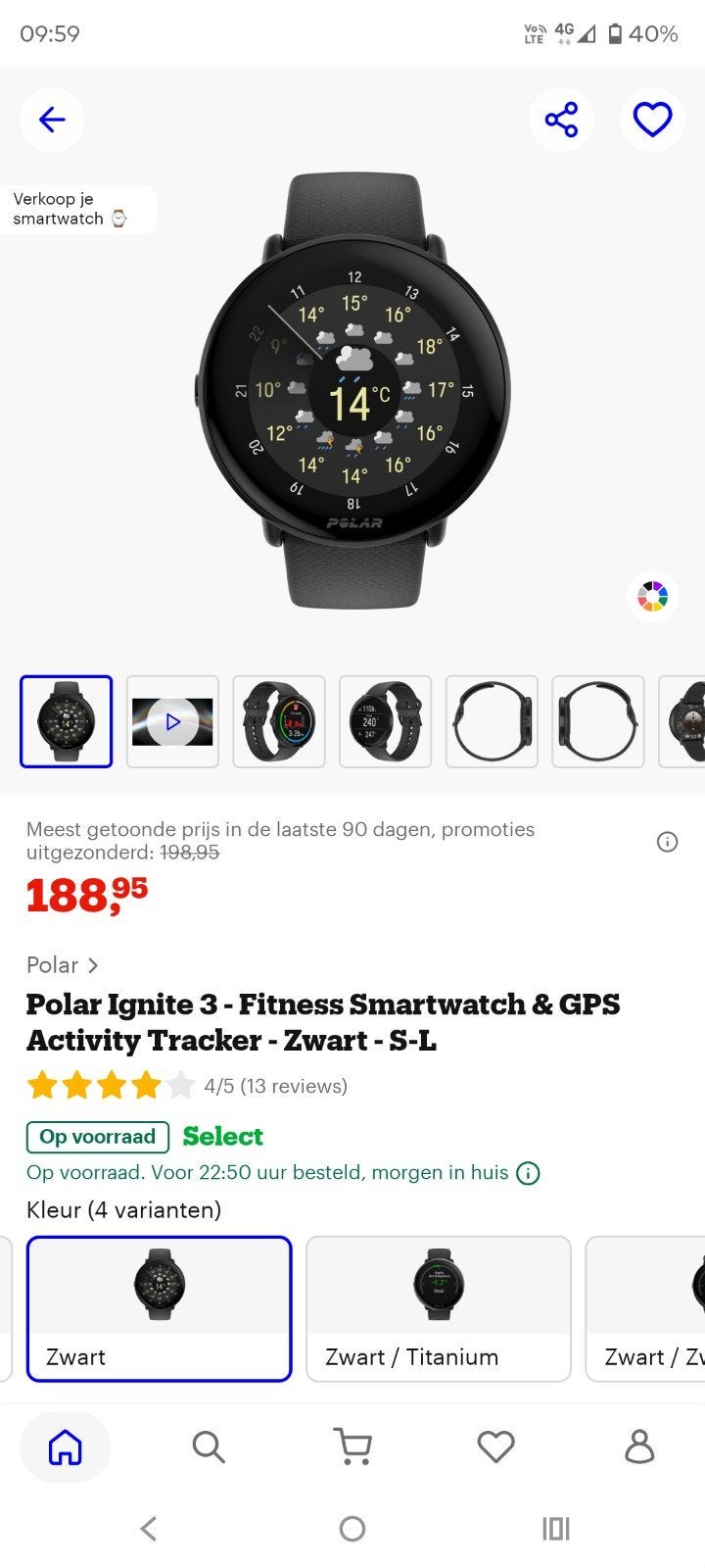 Polar Ignite 3, 2x gedragen, Ophalen, Zo goed als nieuw, Zwart, Polar