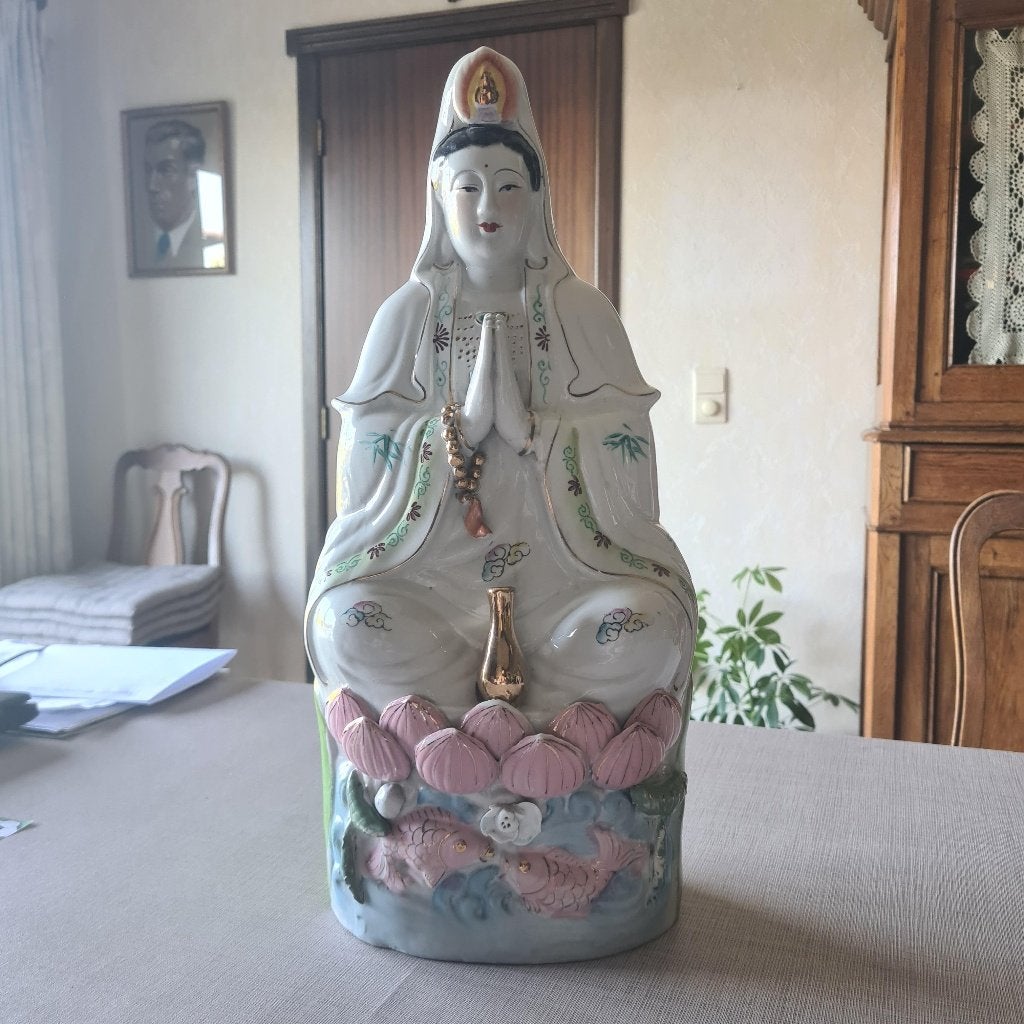 Statue religieuse Guanyin, porcelaine, parfait état, 45 cm, Antiquités & Art, Enlèvement ou Envoi