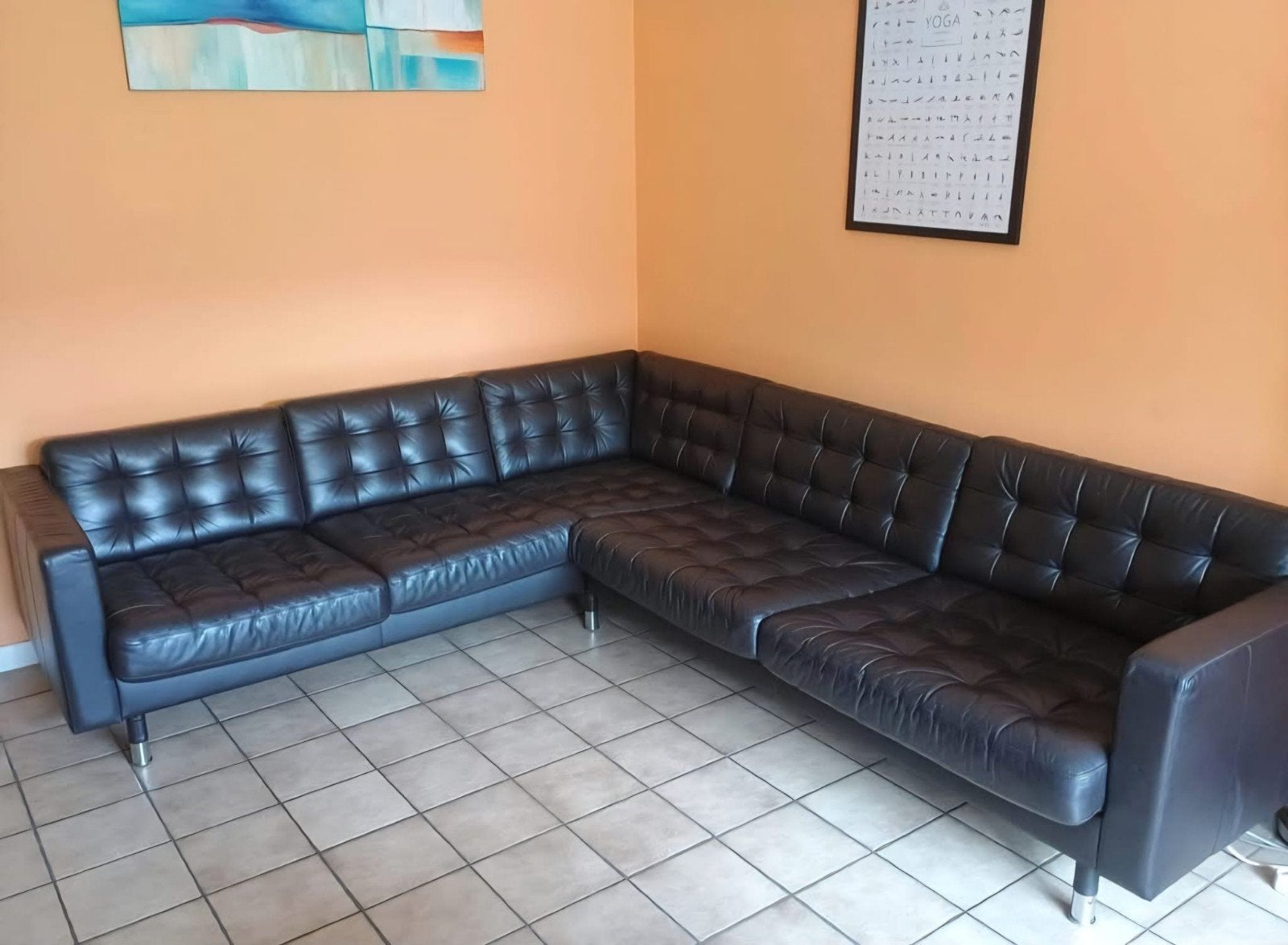 Landskrona leren hoekbank Ikea zwartbruin, Huis en Inrichting, Ophalen, Leer