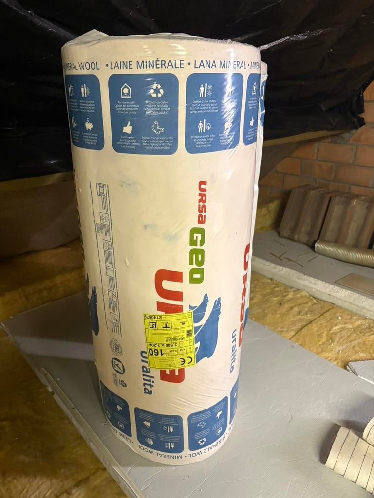 Glaswol 16 cm 2 rollen, Doe-het-zelf en Bouw, Isolatie en Afdichting, 12 cm of meer, Nieuw, 15 m² of meer, Glaswol