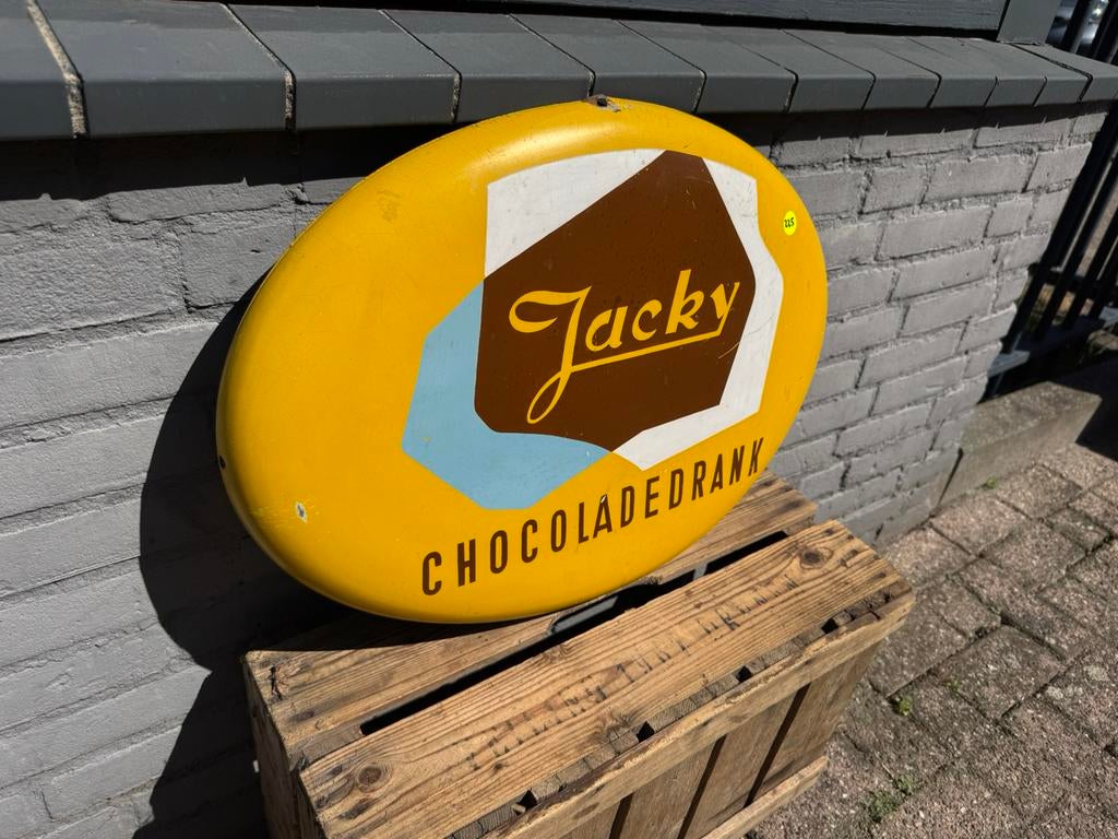 Jacky Chocolademelk reclamebord, Ophalen of Verzenden, Gebruikt, Reclamebord