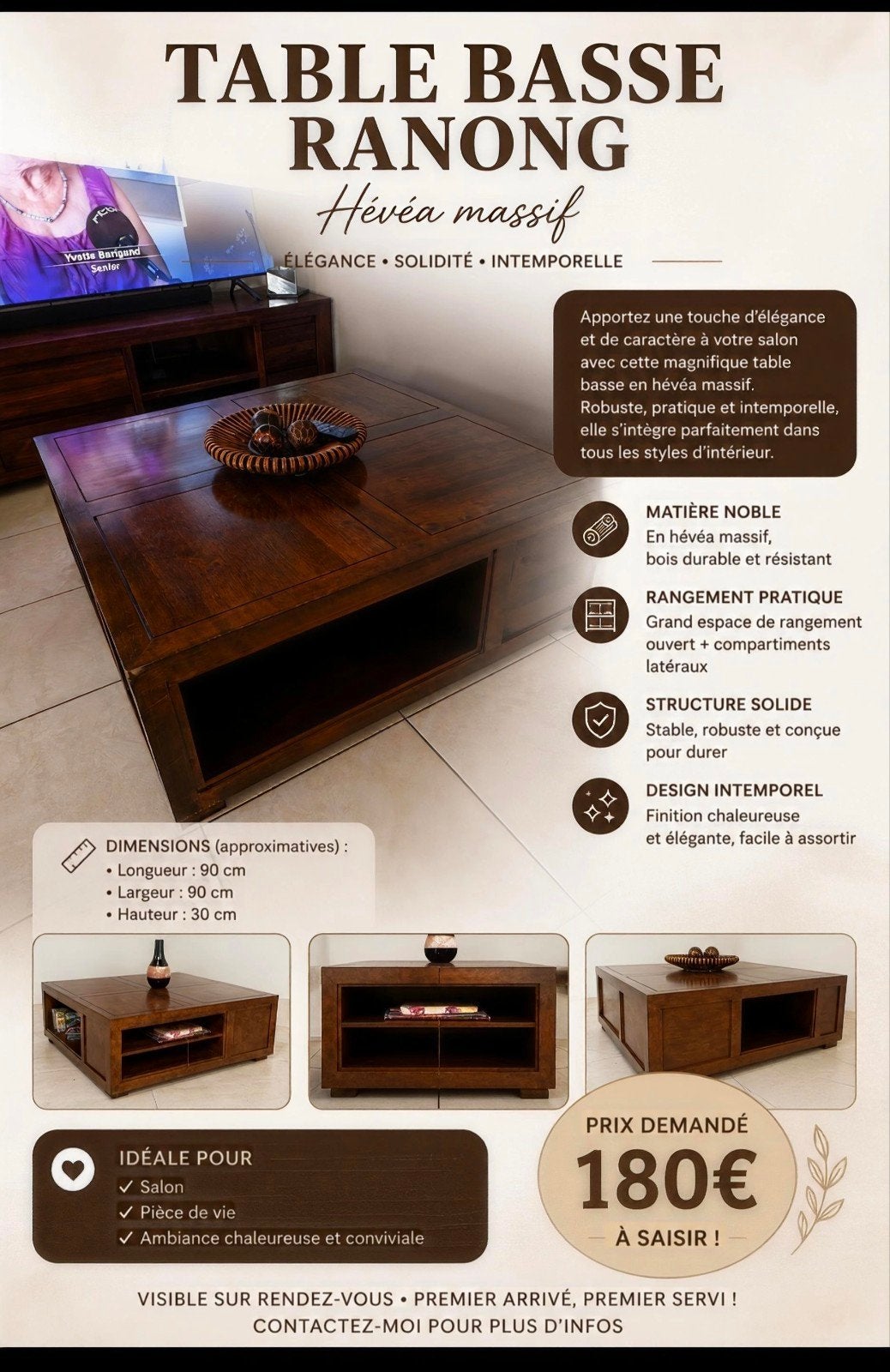 Superbe table de salon, Huis en Inrichting, Woonaccessoires | Overige, Hout, Modern