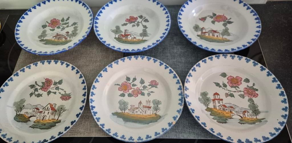 6 antieke borden Charolls aardewerk, Ophalen