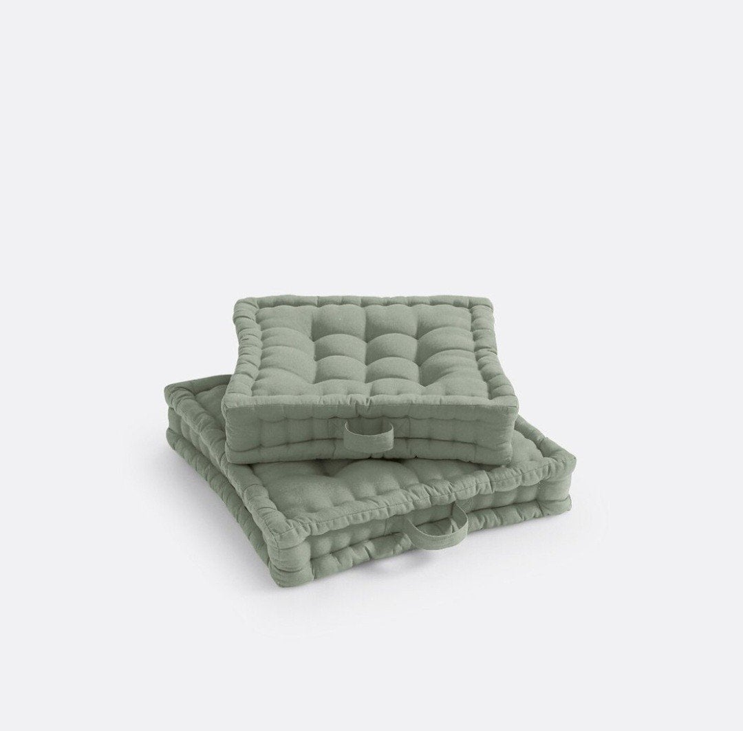 2x coussin de sol vert sauge 50x50x10, Ophalen, Overige merken, Vierkant, Nieuw