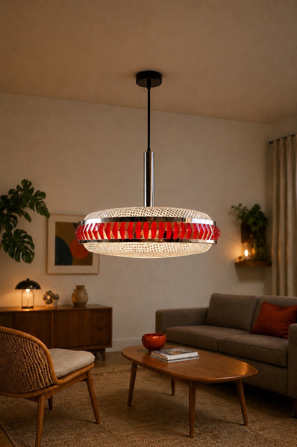Vintage 70s space age ufo lamp zeldzame xl rode variant 45cm, Enlèvement ou Envoi