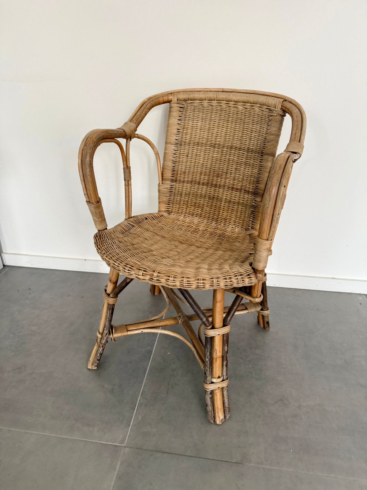 Vintage rotan rieten geweven stoel relax, Huis en Inrichting, Ophalen, Gebruikt, Riet of Rotan