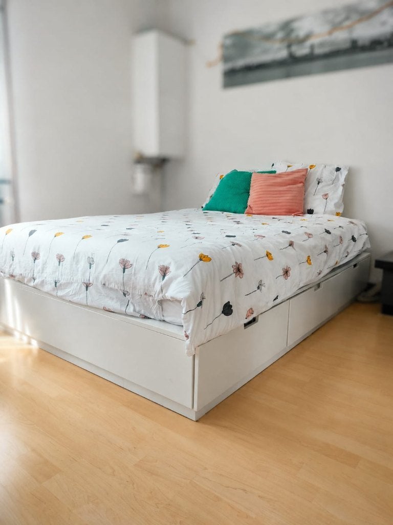 Ikea NORDLI bed 140x200 met opberglades + VALEVÅG matras, Ophalen, Wit