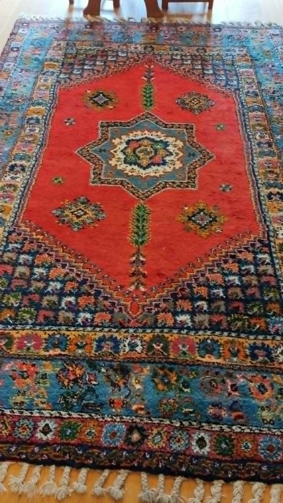 Tapis marocain en laine, Bleu, 200 cm ou plus, 200 cm ou plus, Marocain-berbère