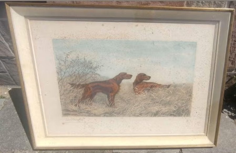 Gravure chien de chasse signe Léon danchin, Antiquités & Art, Enlèvement, Gravure, Numéroté