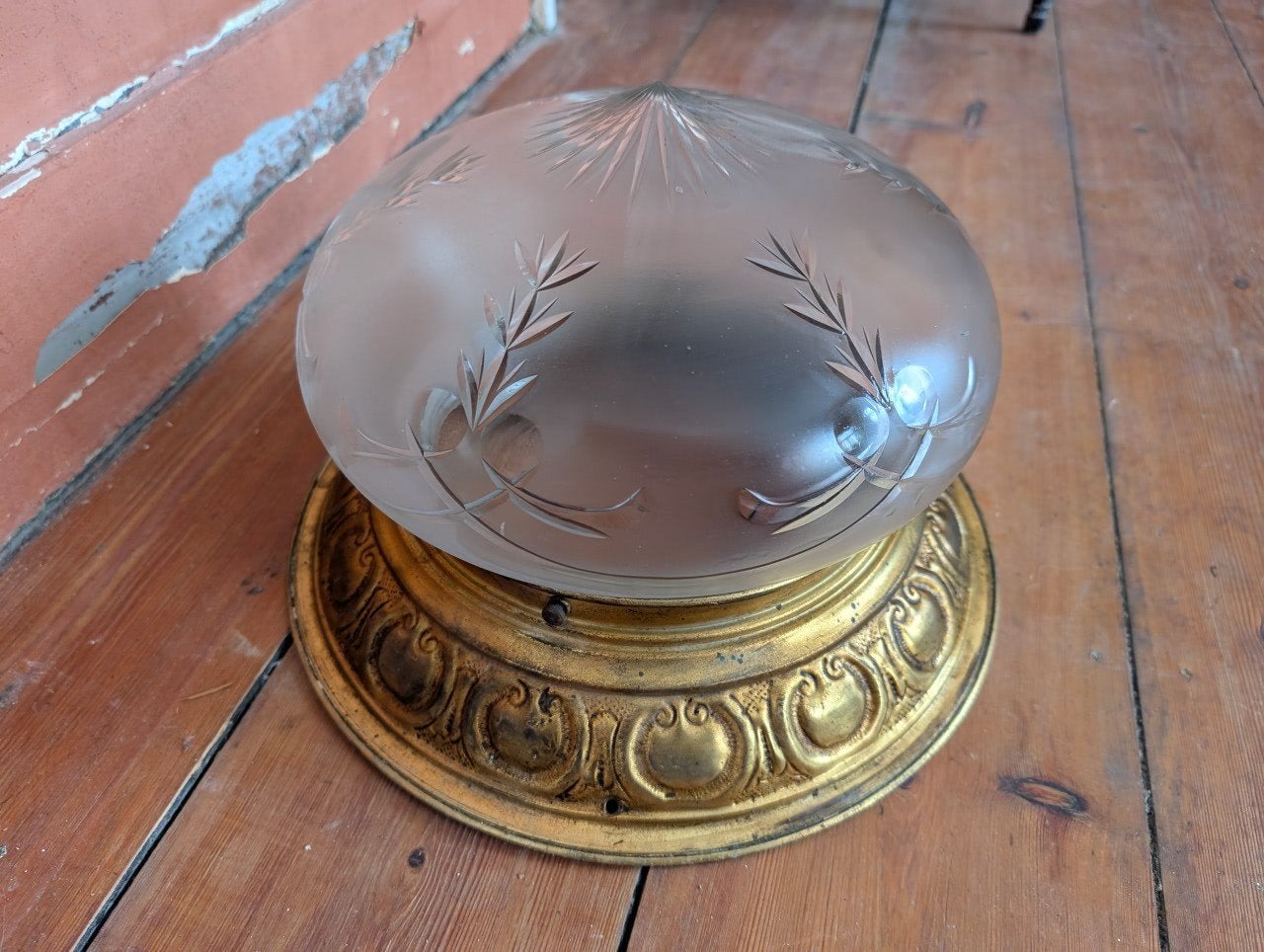 Antieke Art Deco plafondlamp - Mat geslepen glazen bol, Antiek en Kunst, Ophalen
