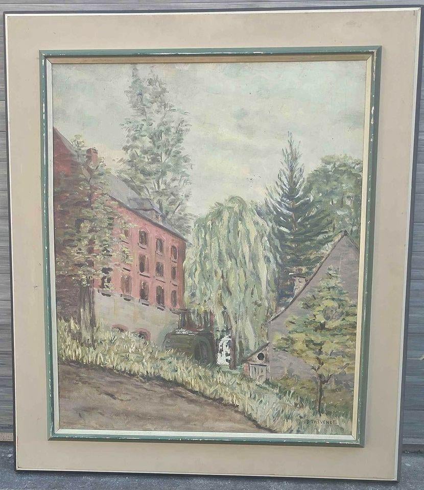 Huile sur toile moulin à eau signe pierre Thévenet, Antiek en Kunst, Ophalen of Verzenden