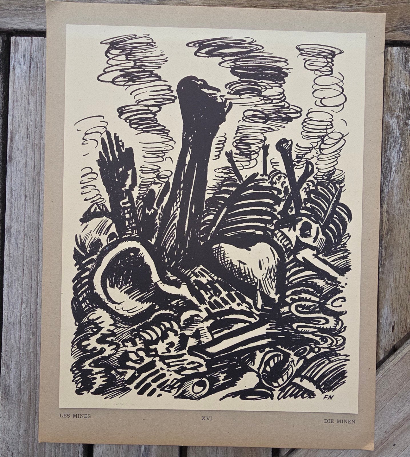Masereel houtsnede 1946 "de mijnen" 26x20 cm mint, Antiek en Kunst, Kunst | Litho's en Zeefdrukken, Gesigneerd in de plaat, Ophalen of Verzenden