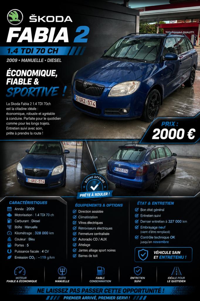 Skoda fabia 2009, Autos, Skoda, Achat, Boîte manuelle, 5 portes, Tissu