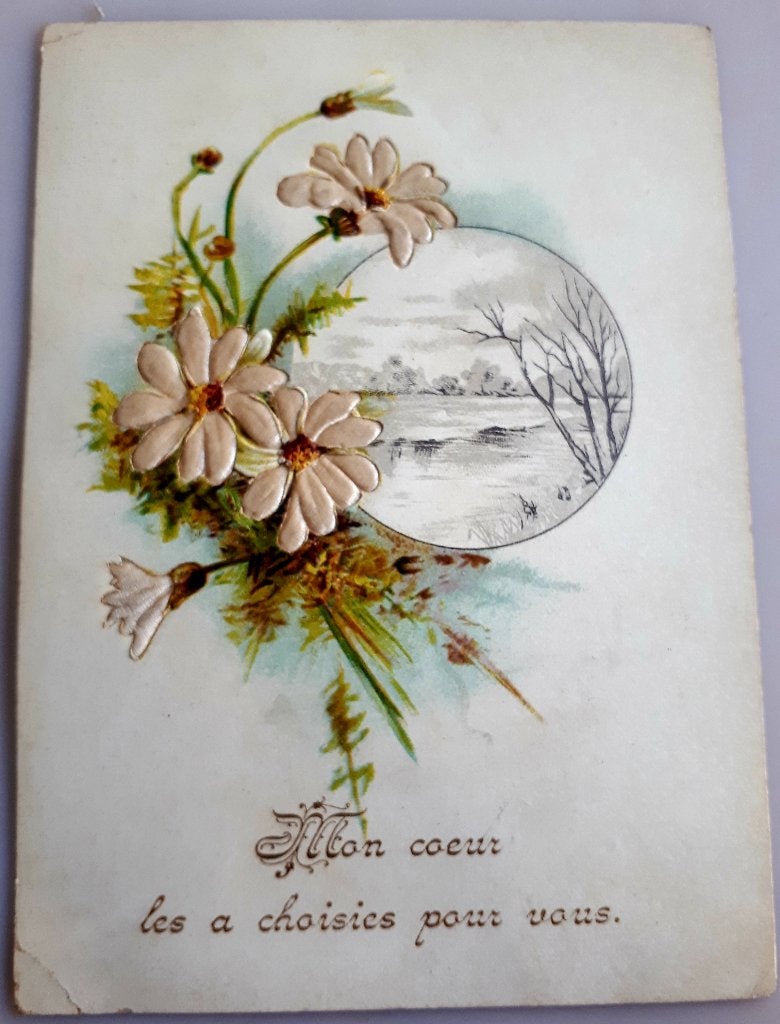 Zeer mooie VICTORIAANSE WENSKAART EMBOSSED / SCRAP vòòr1900, Ophalen of Verzenden, Gebruikt