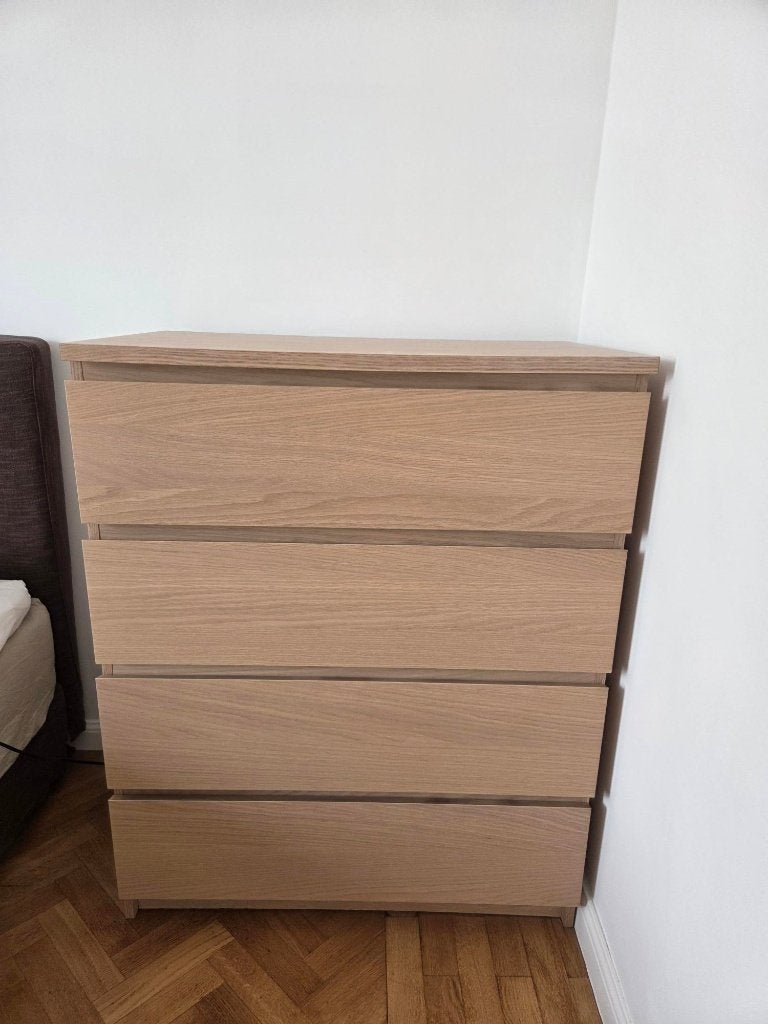 Commode 4 tiroirs IKEA Malm – Plaqué Chêne, Maison & Meubles, Armoires | Commodes, Utilisé, 100 à 150 cm, 50 à 100 cm, 25 à 50 cm