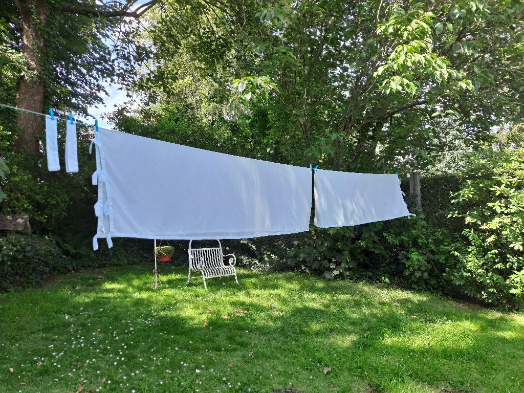 Lichtblauwe glasgordijnen, Ophalen, Gebruikt, 100 tot 150 cm, Romantisch