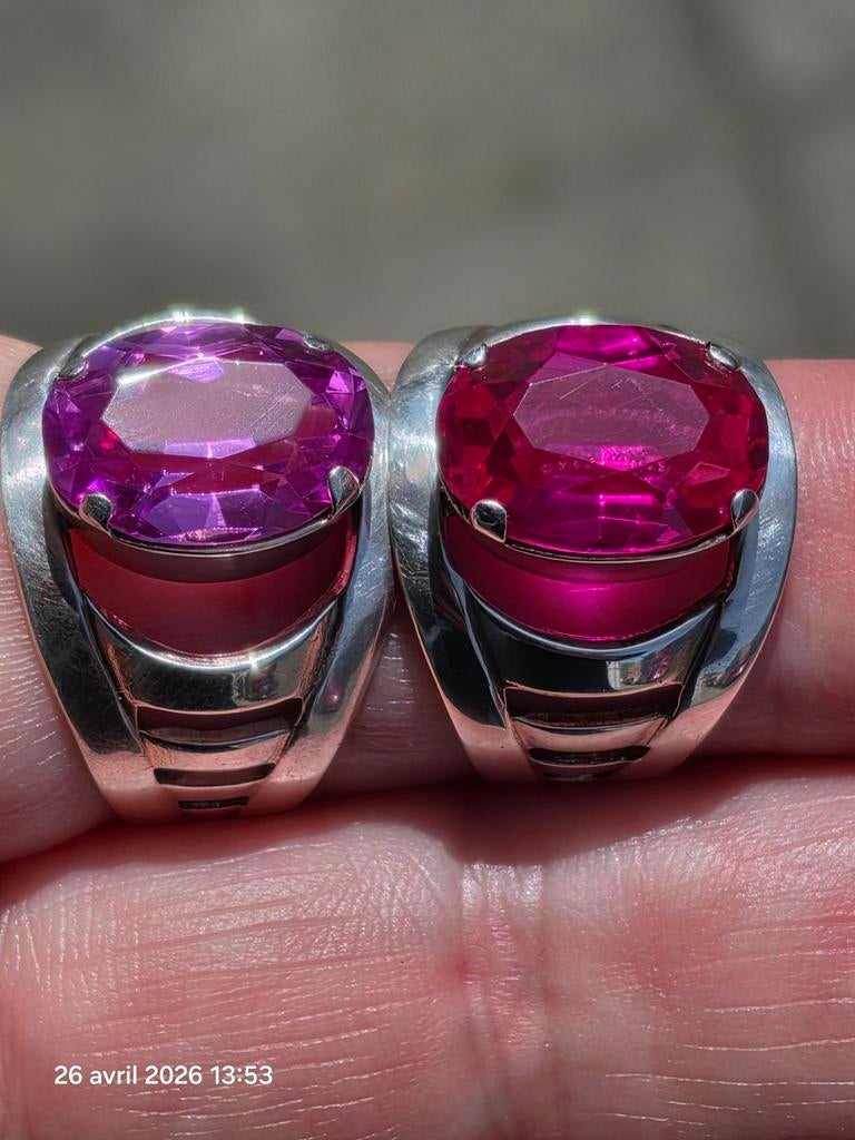 Belles bagues en argent massif avec rubis et saphir, Argent, Neuf, Rouge, Femme