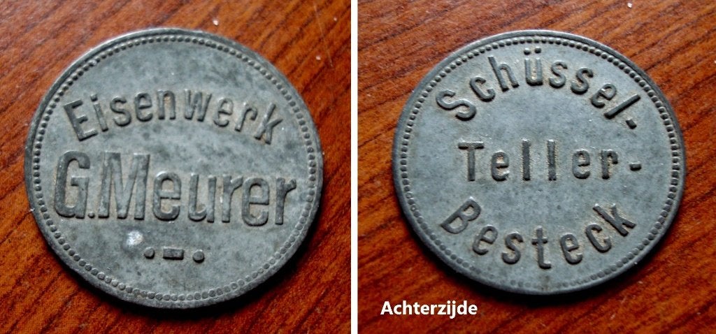 Oude zinken Duitse maaltijdpenning Meurer G., Verzenden, Overige materialen