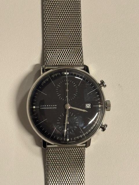 Junghans Max Bill Chronoscope, Handtassen en Accessoires, Horloges | Heren, Staal, Staal, Polshorloge, Zo goed als nieuw