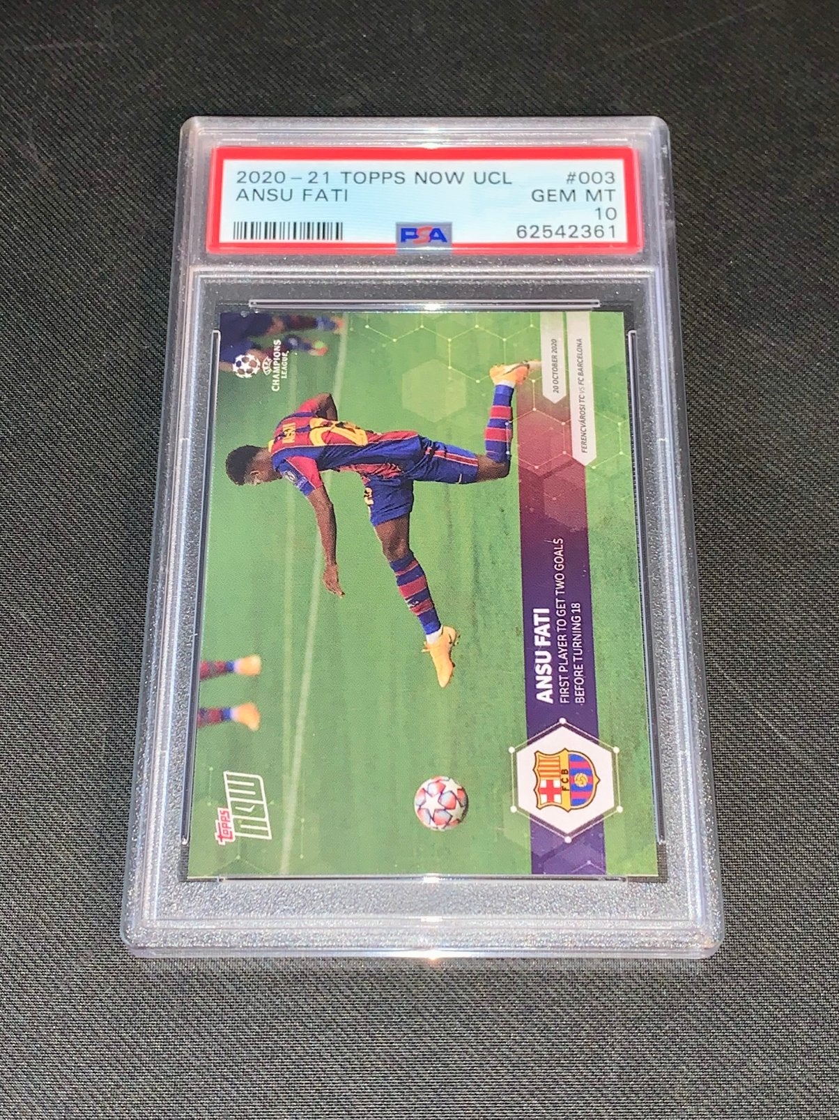 2020 2021 TOPPS NOW UCL ANSU FATI BARCELONA GEM PSA 10 Card, Ophalen of Verzenden, Zo goed als nieuw, Plaatje