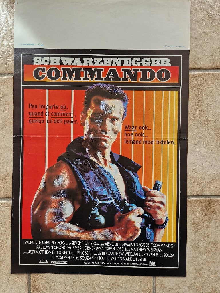 filmaffiche Arnold Schwarzenegger Commando 1985 filmposter, Rechthoekig Staand, Ophalen of Verzenden, Zo goed als nieuw, A1 t/m A3