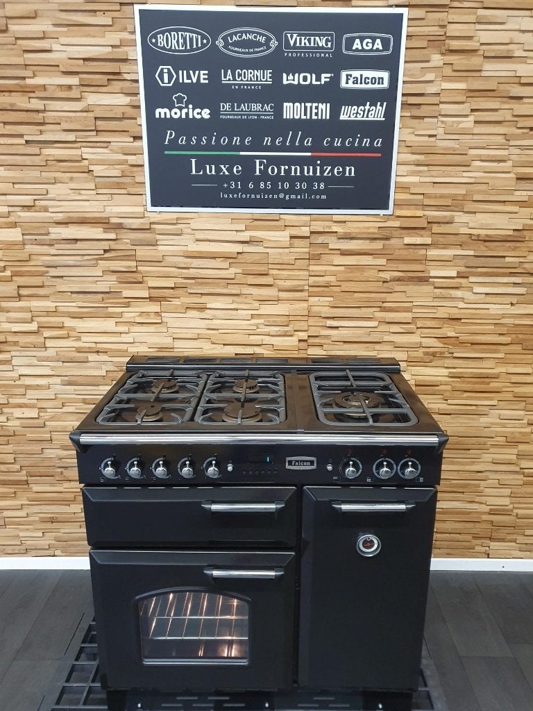 🔥Falcon classic Fornuis 90cm zwart + rvs 3 ovens 5 pits, Gaz, Classe énergétique A ou plus économe, Comme neuf, Enlèvement